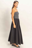 Striped Strapless Flowy Midi Dress
