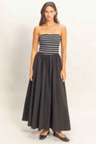 Striped Strapless Flowy Midi Dress