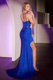 CLEARANCE - Ladivine CD0106 Fitted Glitter Gold Gown Lace Applique (Size 2)