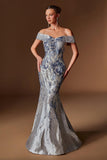 Ladivine CD0107 Metallic Jacquard Off Shoulder Fitted Mermaid Gown