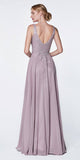 Cinderella Divine CD0133 Floor Length A-Line Chiffon Gown Mauve Lace Bodice With Slit
