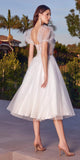 Ladivine CD0187W Tea Length Layered Tulle Dress with Short Puff Sleeves