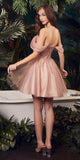 Ladivine CD0211 Off The Shoulder Embellished A-Line Short Corset Bodice Dress