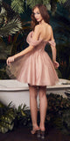 CLEARANCE - Ladivine CD0211 Off The Shoulder Embellished A-Line Smokey Blue Dress (Size XXS)