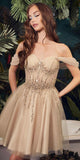 Ladivine CD0211 Off The Shoulder Embellished A-Line Short Corset Bodice Dress
