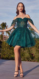CLEARANCE - Ladivine CD0211 Off The Shoulder Embellished A-Line Smokey Blue Dress (Size XXS)