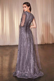 Ladivine CD0239 Long Sleeve Fully Beaded Sheath Gown - ENGLISH VIOLET