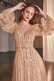 Ladivine CD0240 Dress Long Sleeve A-Line Beaded Gown