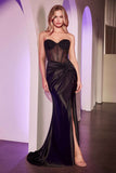 Ladivine CD2408 Dress Strapless Fitted Satin & Hot Stone Dress