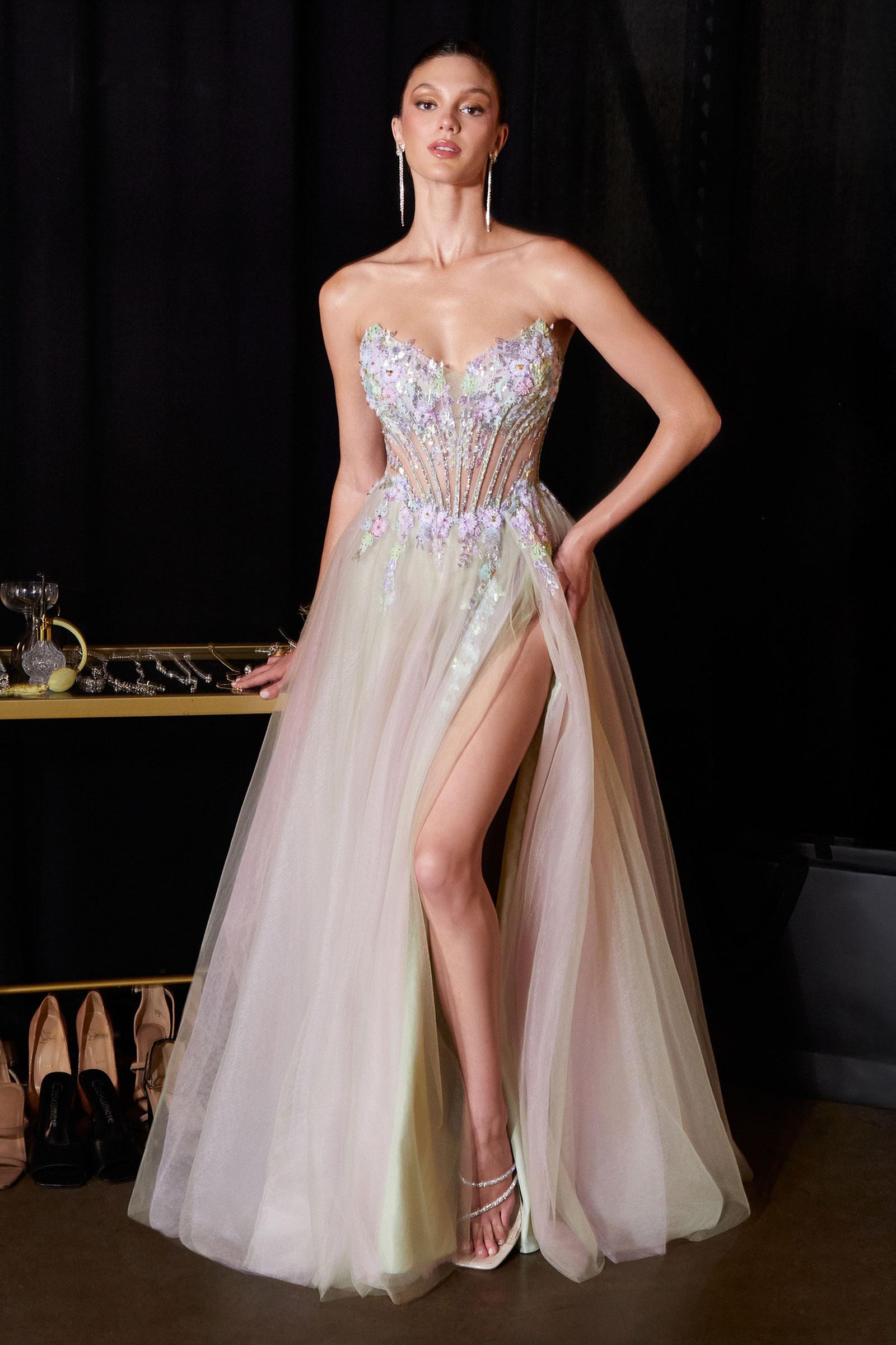 Ladivine CD2418 Ethereal and Enchanting A-Line Floral Applique Gown