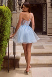 Ladivine CD2431 One-Shoulder Floral Appliqué Corset Homecoming Dress