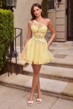 Ladivine CD2431 One-Shoulder Floral Appliqué Corset Homecoming Dress