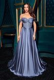 Ladivine CD297 Dress Strapless Beaded Satin A-Line Prom Gown