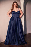 Ladivine CD337C Long A-Line Slit Satin Bustier Prom Dress