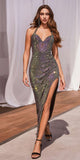 Ladivine CD339 Long Fitted Halter Hot Stone Mesh Dress