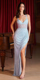 Ladivine CD339 Long Fitted Halter Hot Stone Mesh Dress