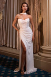Ladivine CD383W Fitted Chiffon Bridal Gown Strapless Scoop Neck