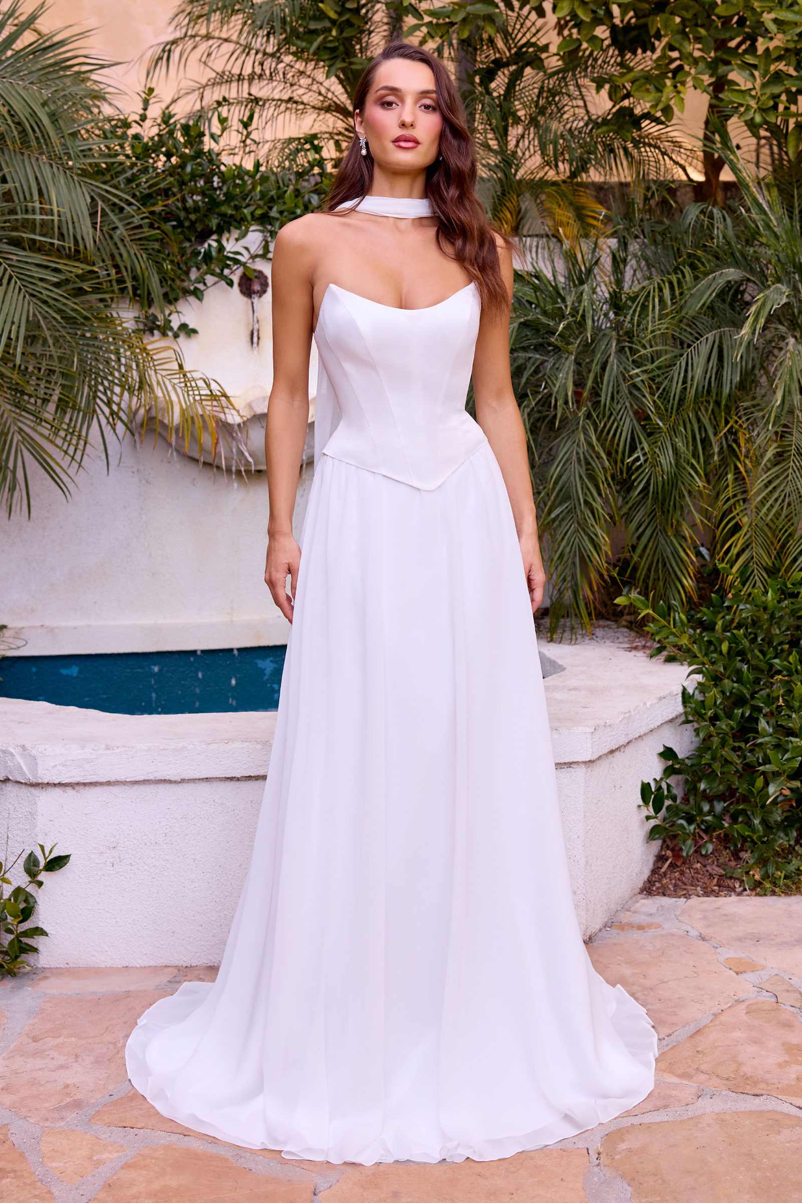 Ladivine CD386W Chiffon Strapless A-Line Bridal Gown