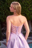 Ladivine CD389 Long A-Line Mikado Skirt Strapless Formal Dress