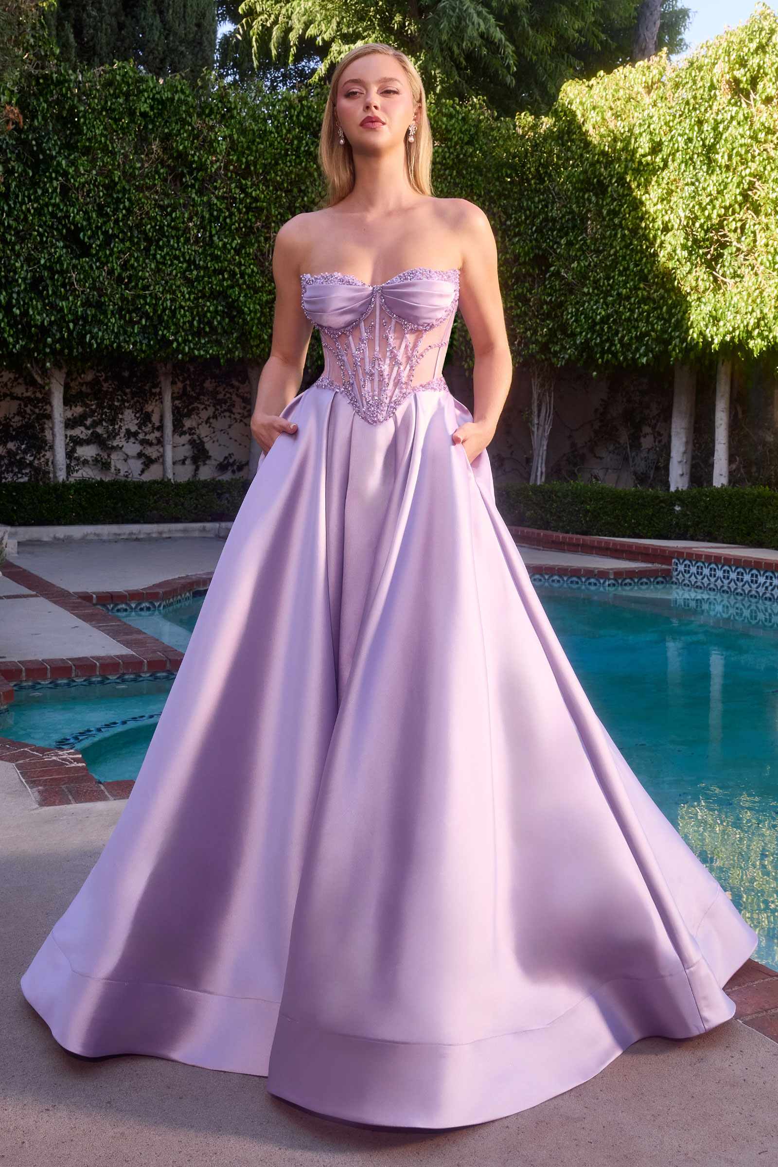 LaDivine CD389 Sweetheart A-Line Ballgown With A Floral Beaded Corset Lavender / 8 LaDivine CD389 Sweetheart A-Line Ballgown With A Floral Beaded Corset Lavender / 8