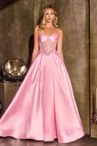Ladivine CD389 Long A-Line Mikado Skirt Strapless Formal Dress