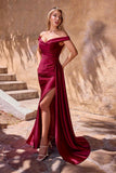Ladivine CD393 Off Shoulder Fitted Stretch Satin Formal Dress