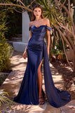 Ladivine CD393 Off Shoulder Fitted Stretch Satin Formal Dress