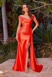 Ladivine CD393 Off Shoulder Fitted Stretch Satin Formal Dress
