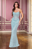 Ladivine CD396 Strapless Draped Neck Shimmering Sequin Fitted Formal Gown