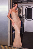 Ladivine CD396 Strapless Draped Neck Shimmering Sequin Fitted Formal Gown