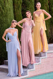 Ladivine CD410 Luminescent Chiffon Strapless Dress High Slit Skirt