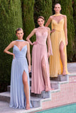 Ladivine CD410 Luminescent Chiffon Strapless Dress High Slit Skirt