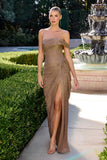 Ladivine CD416 Off Shoulder Pleated Luminescent Chiffon Fitted Gown