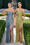 Ladivine CD416 Off Shoulder Pleated Luminescent Chiffon Fitted Gown