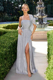 Ladivine CD418 One Shoulder A-Line Pleated Luminescent Chiffon Gown