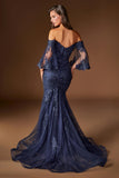 Ladivine CD659 Off the Shoulder Bell Sleeves Fitted Mermaid Gown