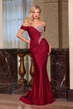 Ladivine CD667 Classic Hollywood Off Shoulder Fitted Stretch Satin Gown