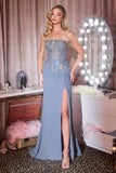 Ladivine CD669 Captivating Fitted Chiffon Gown with Leg Slit
