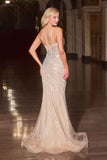 CLEARANCE - Ladivine CD677 Breathtaking One Shoulder Beaded Pink/Gold Gown (Size 12)