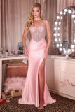 Ladivine CD686 Captivating Fitted Beaded Bodice Sating Skirt Evening Gown