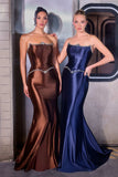 Ladivine CD687 Sleek Satin Fitted Strapless Gown Lace up Corset