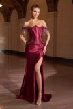 Ladivine CD688 Luxurious Stretch Satin Off Shoulder Fitted Evening Gown