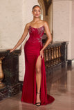 Ladivine CD689 Fitted Asymmetrical Strapless Stretch Satin Gown