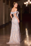 Ladivine CD693 Fitted Off Shoulder Sweetheart Neck Crystal Evening Dress