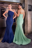 Ladivine CD694 Luxe Stretch Satin Fitted Evening Dress