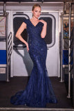 Ladivine CD698 Long Cap Sleeve Mother of the Bride V-Neckline Dress