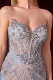 Ladivine CD713 Strapless Sweetheart Floral Beadwork Fitted Gown