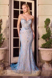Ladivine CD713 Strapless Sweetheart Floral Beadwork Fitted Gown