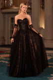 Ladivine CC717 Strapless A-Line Gown Lace Applique Tulle Skirt