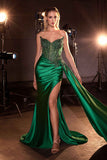 CLEARANCE - Ladivine CD722 Elegant Strapless Satin Fitted Evening Gown (Size 12)